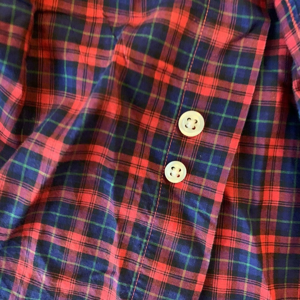 MERCER & SONS USA Pinpoint Tartan Red and Navy Oxford Check Shirt, 15.5 x 35 - Picture 10 of 10